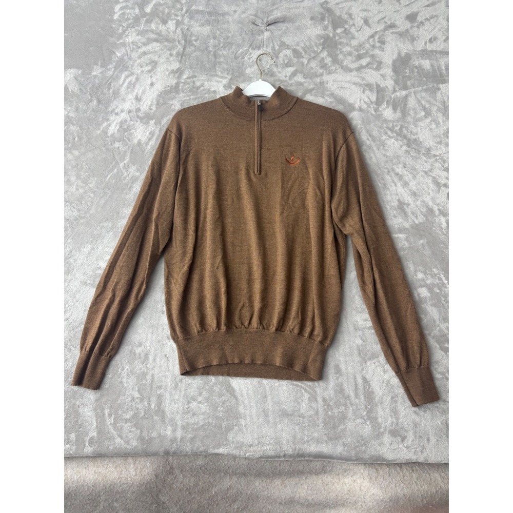 Peter Millar Brown Merino Wool Silk Quarter Zip Sweater Mens Large MF21S25